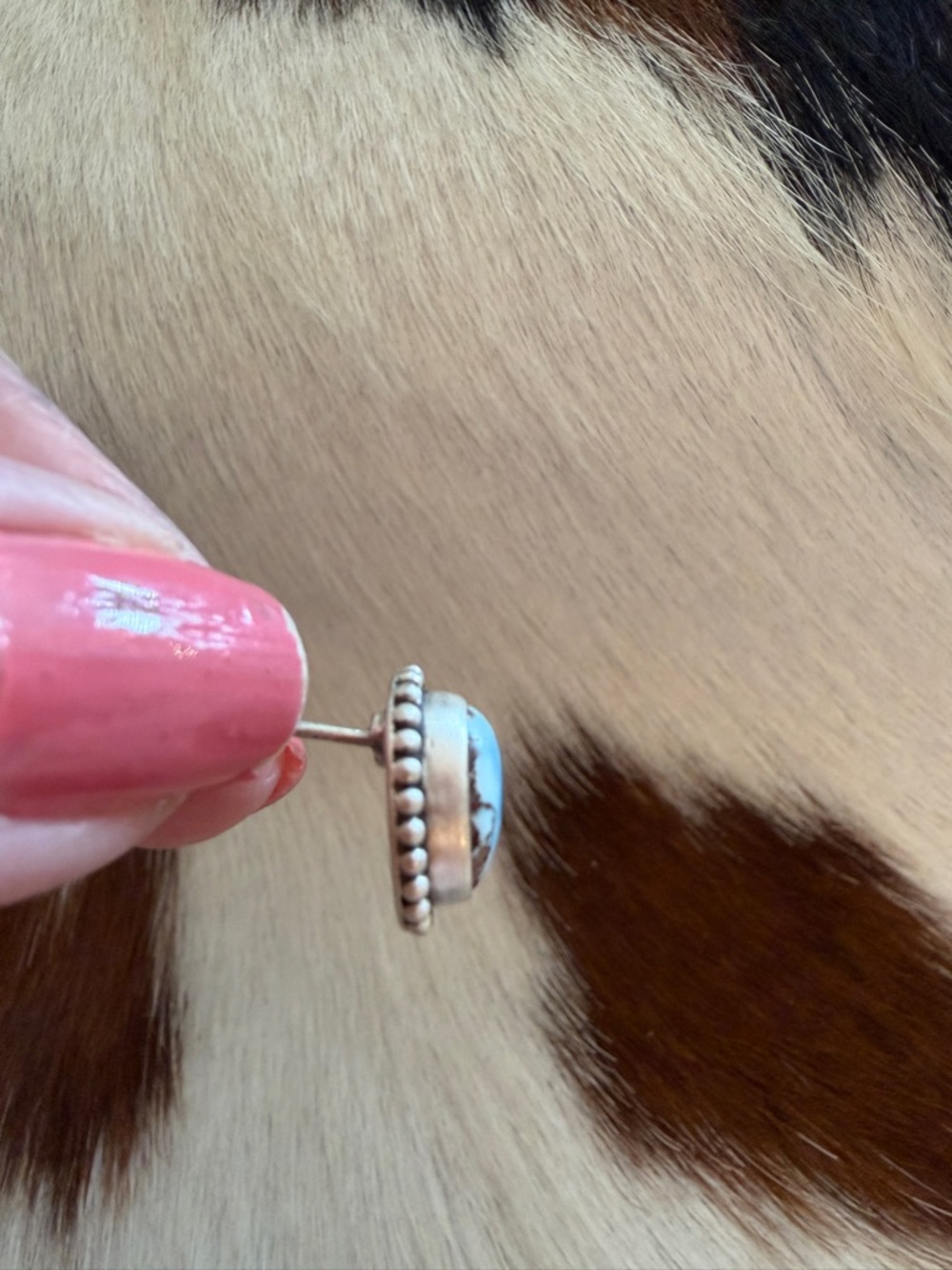 ❤️ Golden Hills Turquoise Navajo Style Matte Sterling Silver Stud Earrings .52”L - Picture 7 of 16